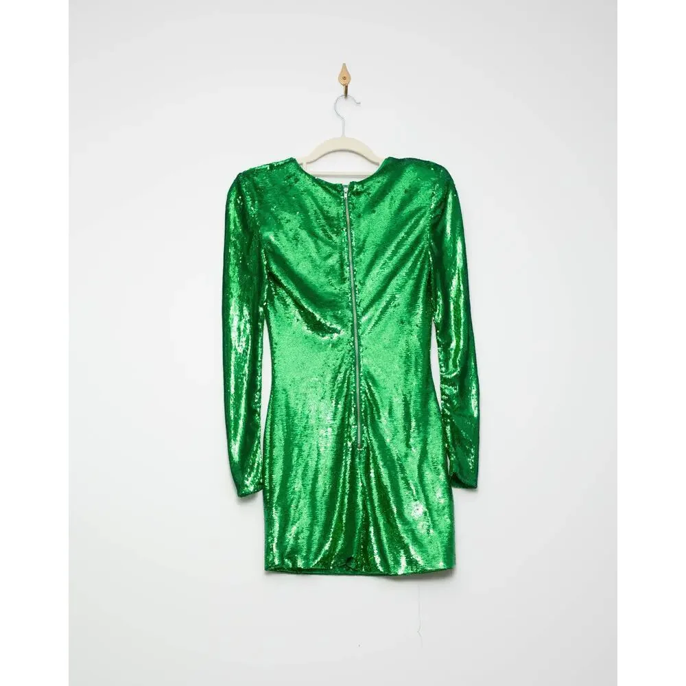 Bardot sequin-embellished padded-shoulder mini dress in Green Size XS